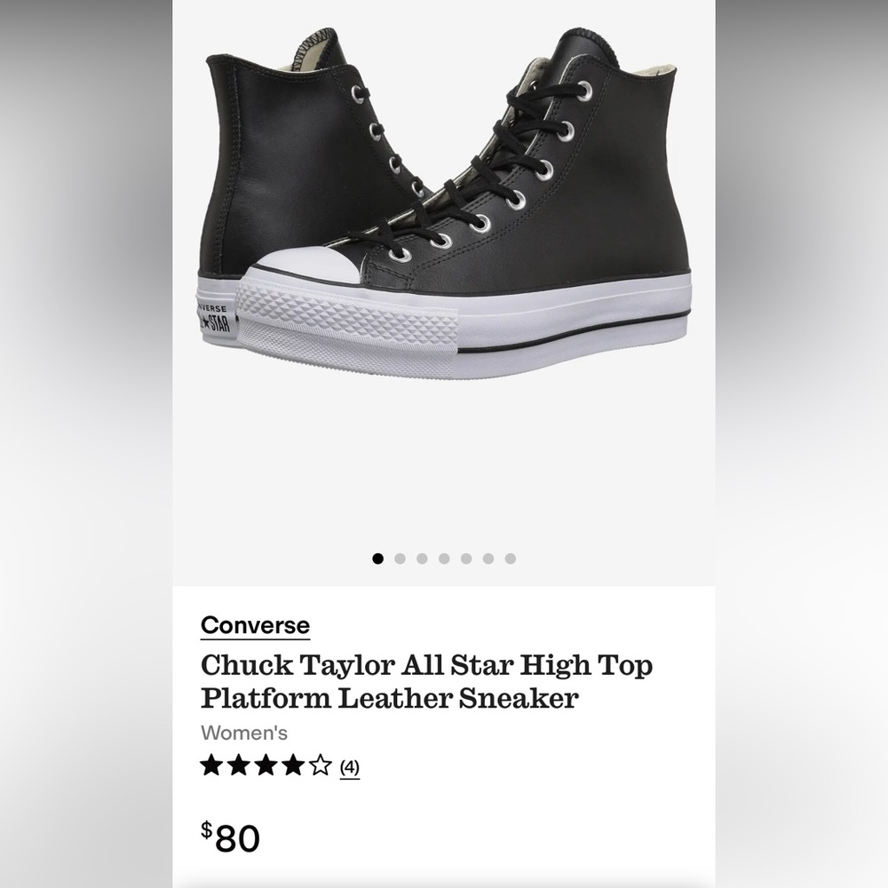 Converse Chuck Taylor High Top Platform Black Leather Sneaker - Women’s 7.5